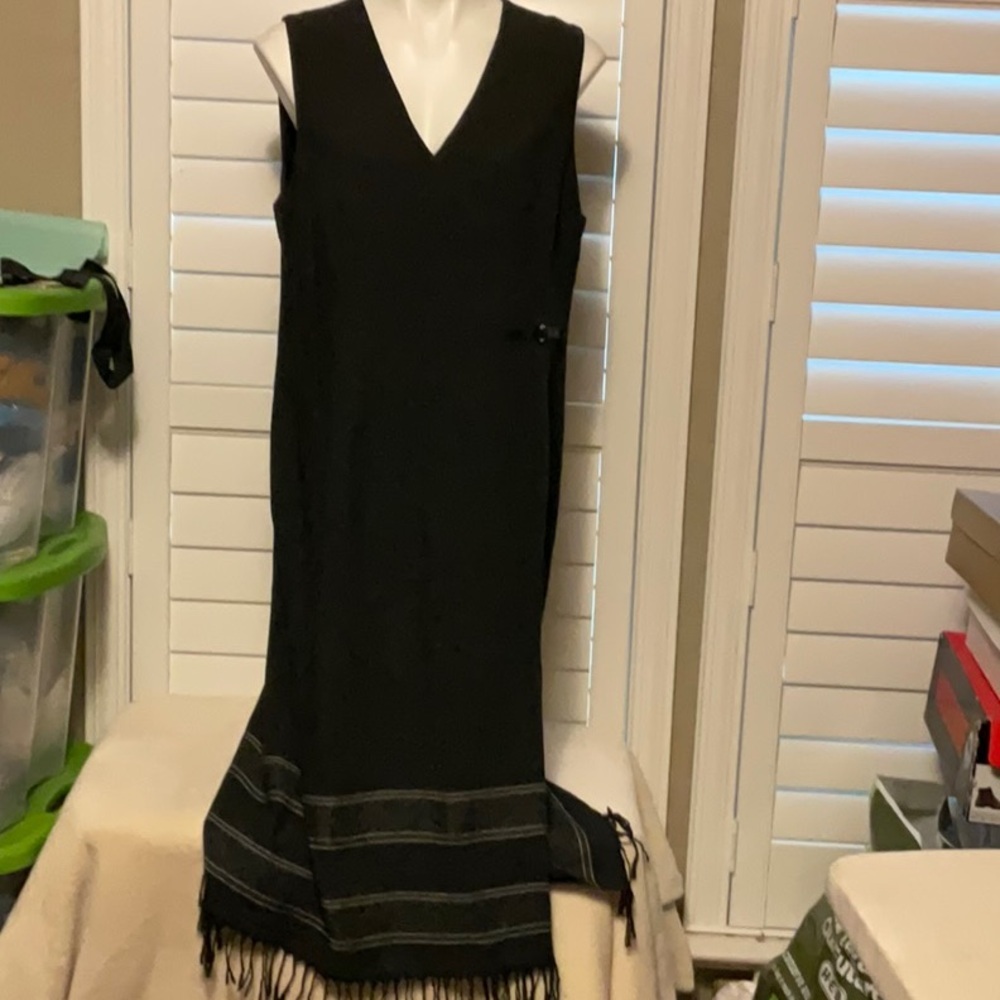Talbots Black Asymmetrical Sheath Dress V-Neck Sleeveless
